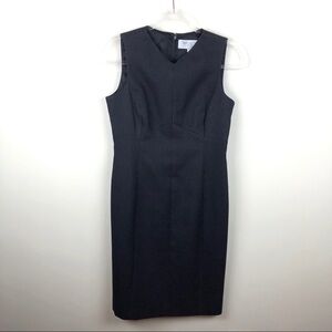 Worth Navy Blue Career Dress Swiss Dot High V-Neck 6P Petite